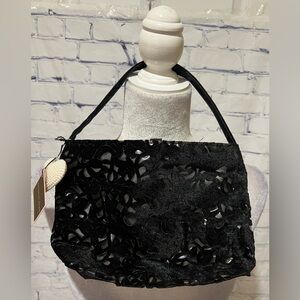 Victoria's Secret Pearl Heart Black Velvet Cutout Pattern NWT